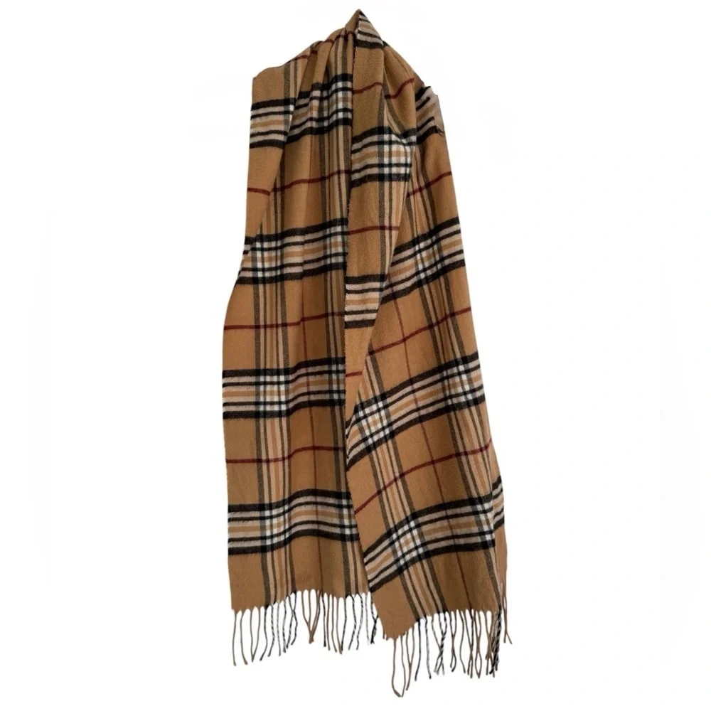 Black Brown 1826 Camel Plaid Fringe Scarf Made in Germany One Size Winter Fall